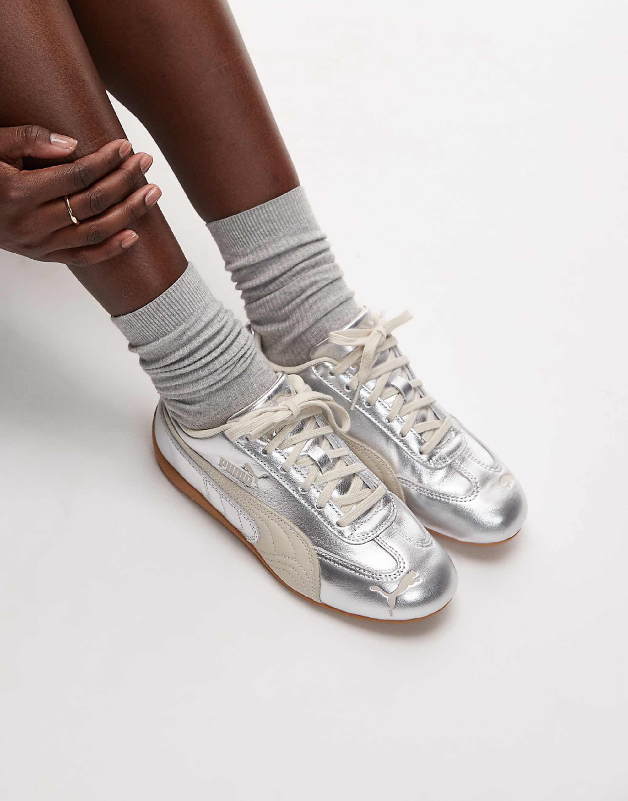 Puma Speedcat Trainers With Gum Sole in Metallic Silver