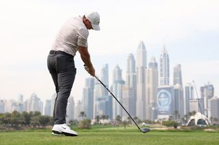 Rory McIlroy just after impact with driver hitting a long drive