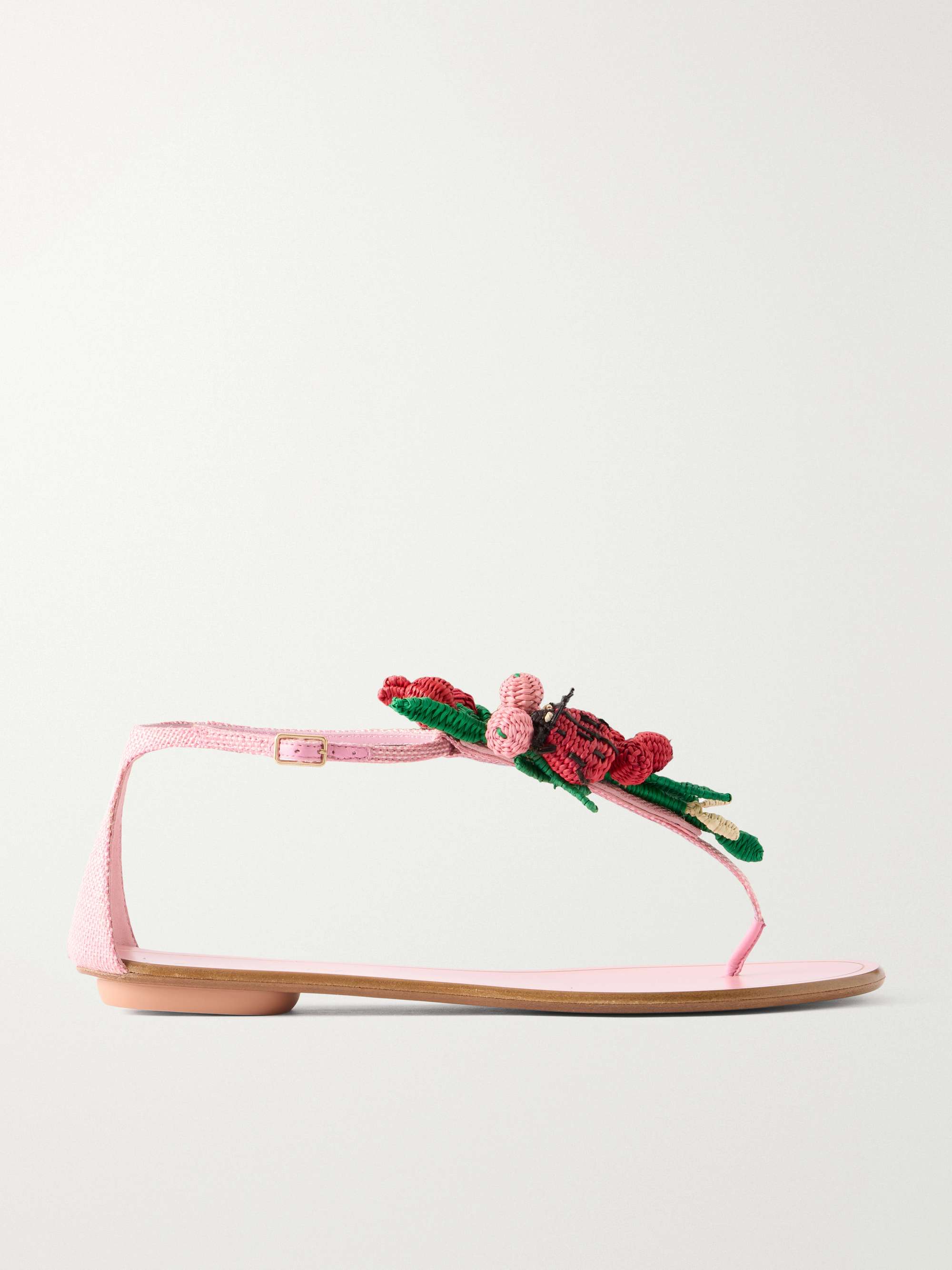 Botanica Embellished Leather and Raffia Thong Sandals