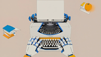 Robot hands at a typewriter.