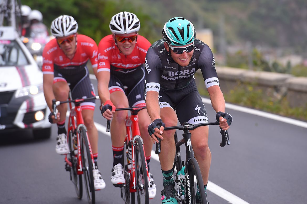 Lukas P&ouml;stlberger (Bora-Hansgrohe) enjoying his time in the breakaway