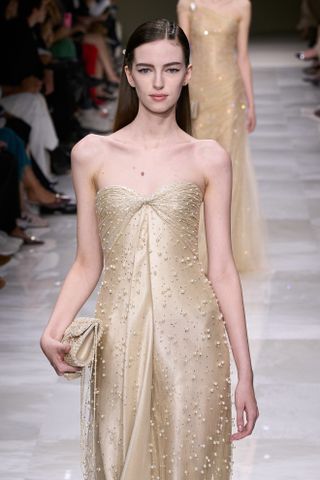 Dakota Fanning's Armani dress from the 2024 Emmys on the runway.