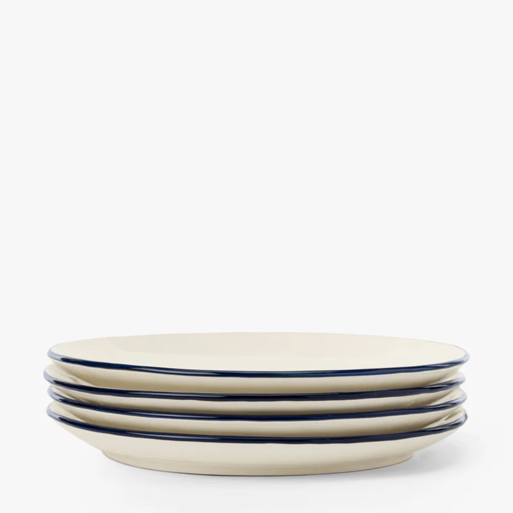 Cream dinner plates with navy rim
