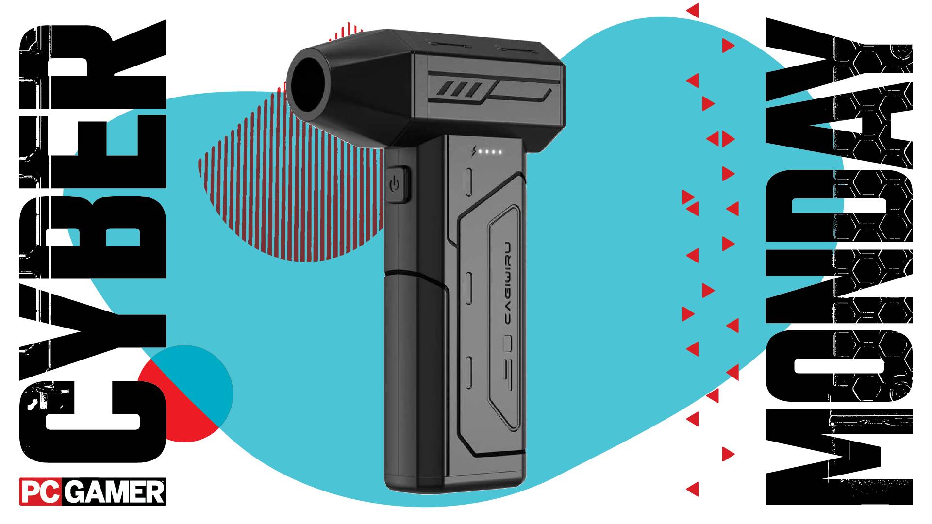 A CAGIWIRU compressed air duster on a Cyber Monday background