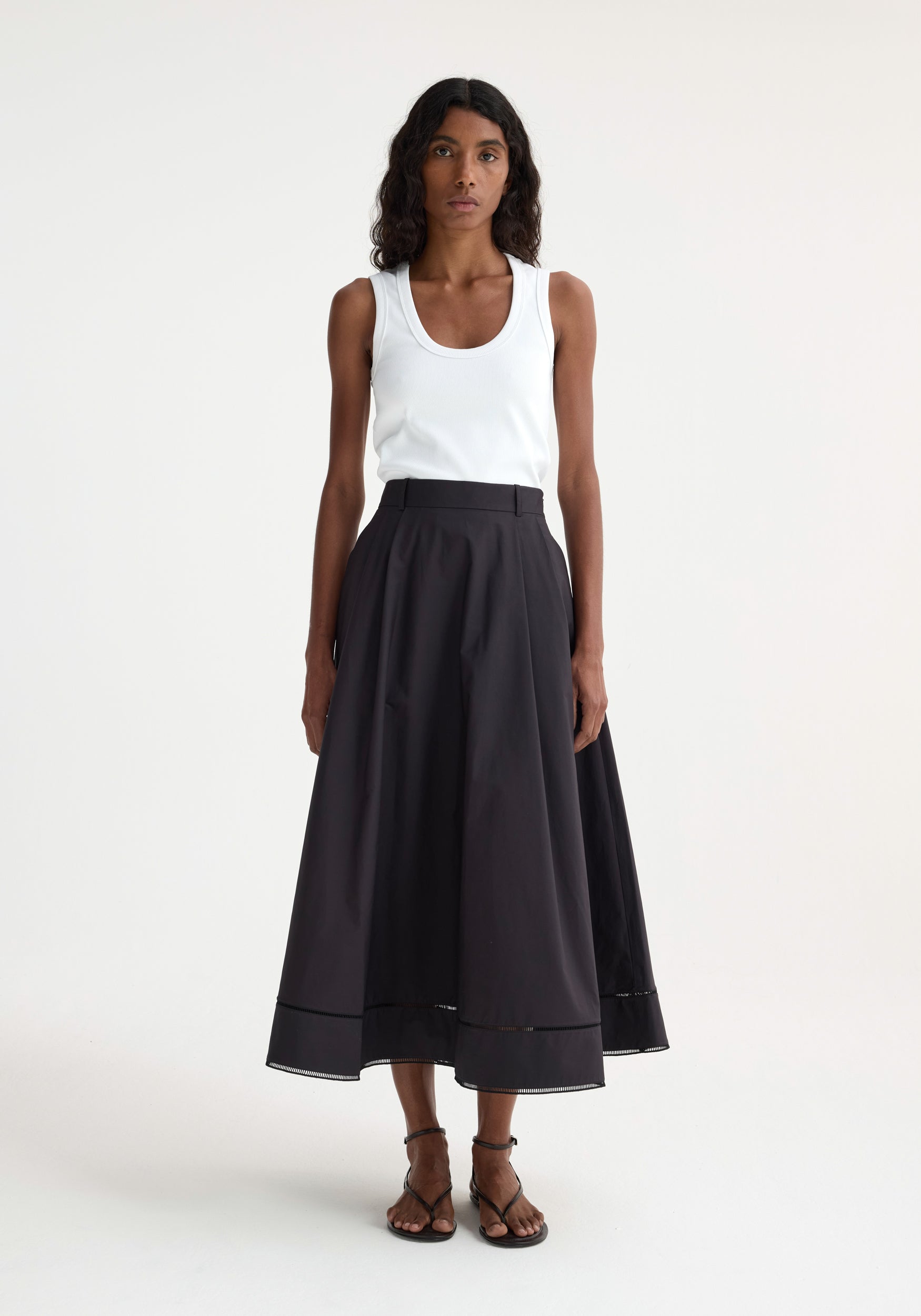 Ladder Embroidered Poplin Skirt | Black