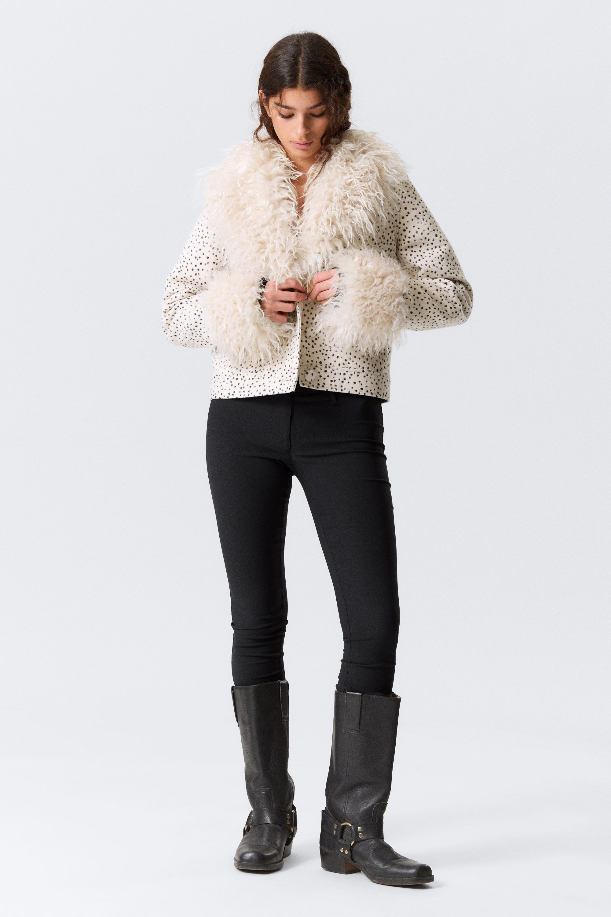 Cropped Faux Fur Trim Jacket