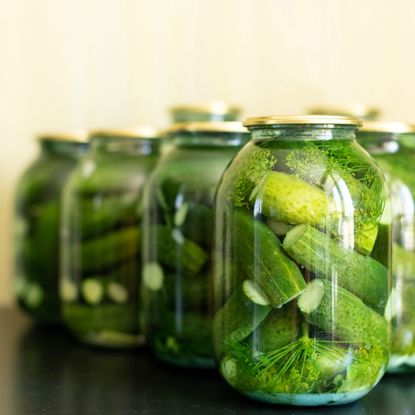 Jars of dill pickles