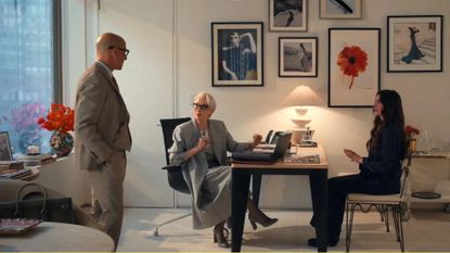 A still from The Devil Wears Prada 2 in Miranda's office