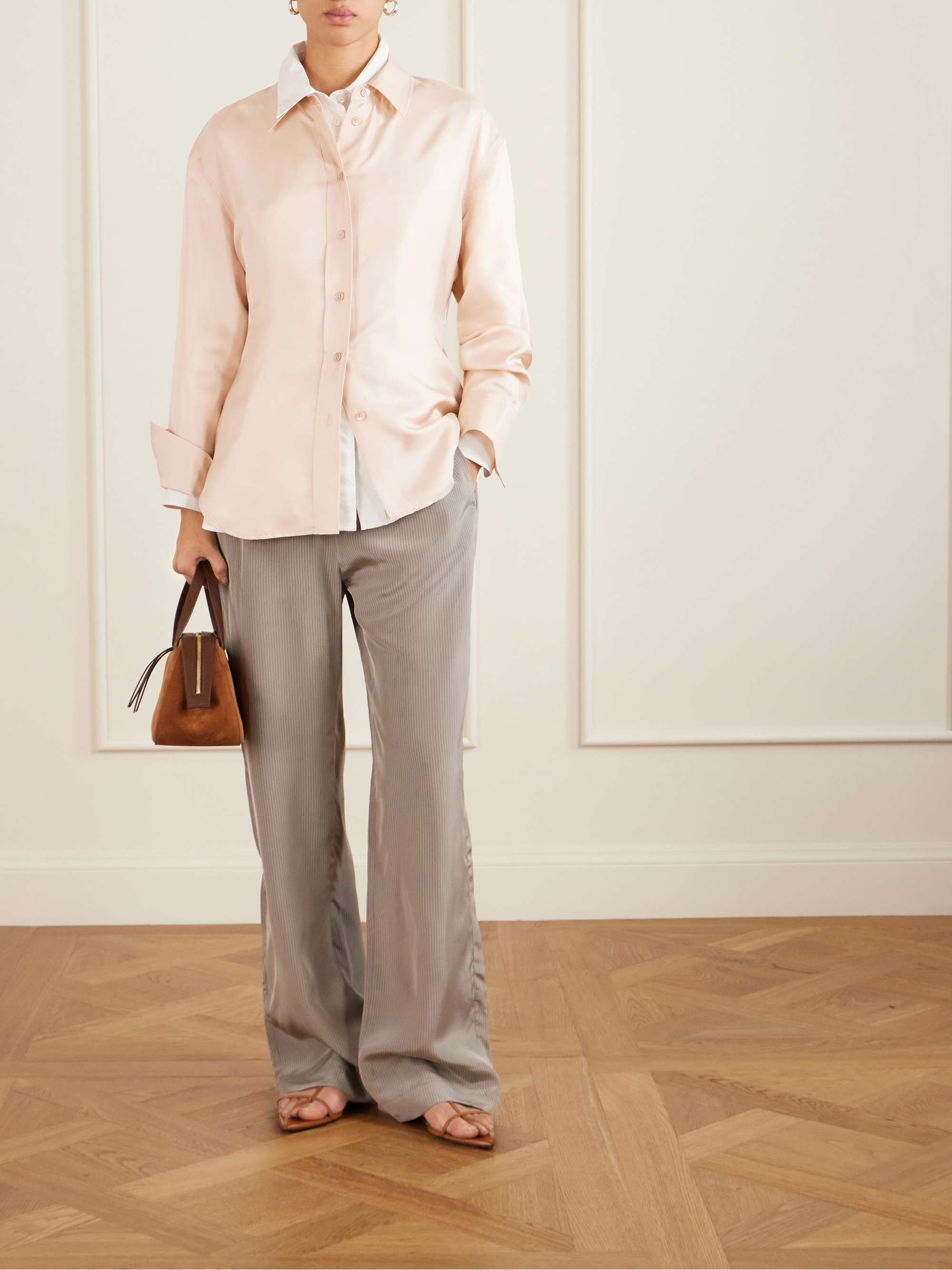 Striped Satin Wide-Leg Pants