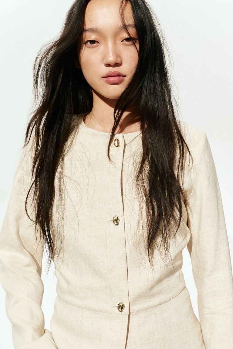 Linen-Blend Peplum Jacket