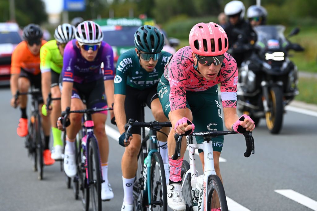 UTRECHT NETHERLANDS AUGUST 20 Julius Van Den Berg of Netherlands and Team EF Education Easypost competes in the breakaway during the 77th Tour of Spain 2022 Stage 2 a 1751km stage from sHertogenbosch to Utrecht LaVuelta22 WorldTour on August 20 2022 in Utrecht Netherlands Photo by Tim de WaeleGetty Images