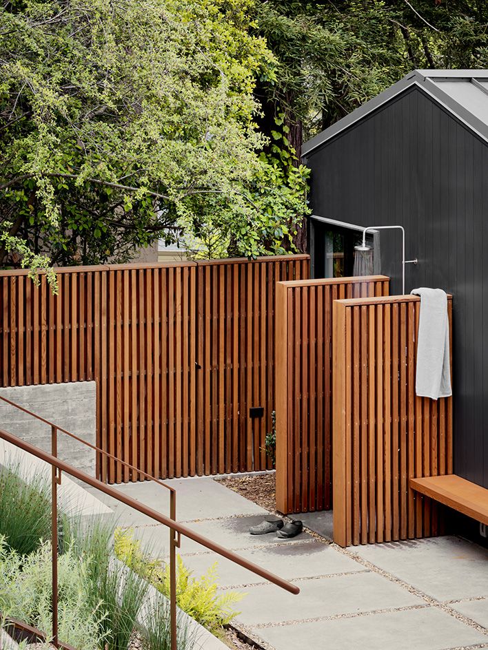 timber elements outside Mill Valley house Courtyard house