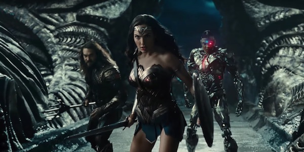 Aquaman Wonder Woman and Cyborg in Justice League