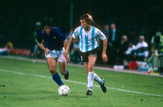 Claudio Caniggia on the ball for Argentina against Italy at the 1990 World Cup.