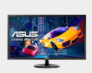 ASUS VP28UQG monitor with grey backdrop