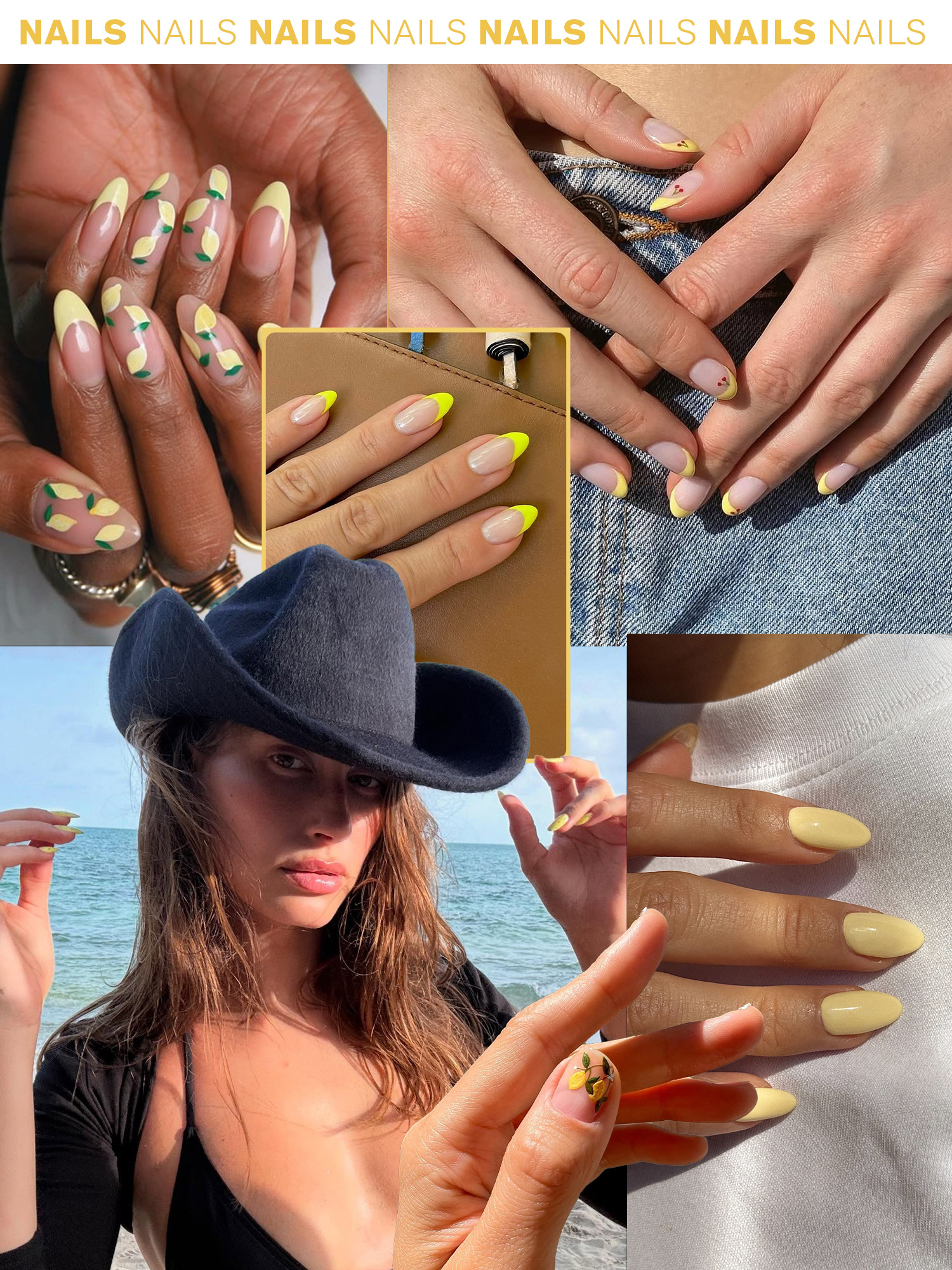 Collage of limoncello-inspired nails