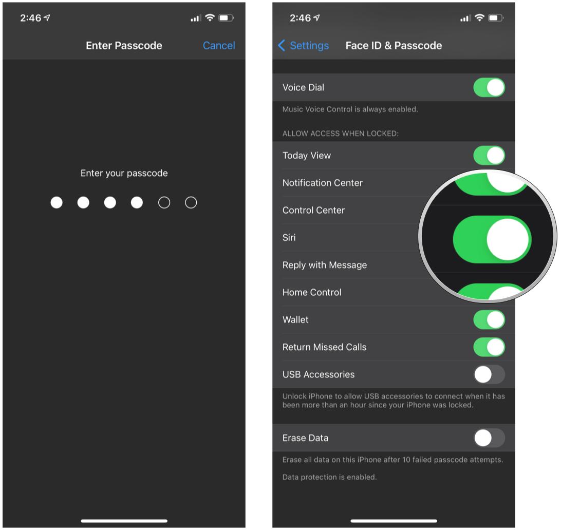 How to secure Siri with a Passcode Lock on iPhone by showing: Input your passcode, then scroll down to Allow Access When Locked section and tap the toggle for Siri to ON