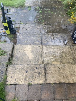 cleaning stone and steps with the Ryobi RPW120B pressure washer