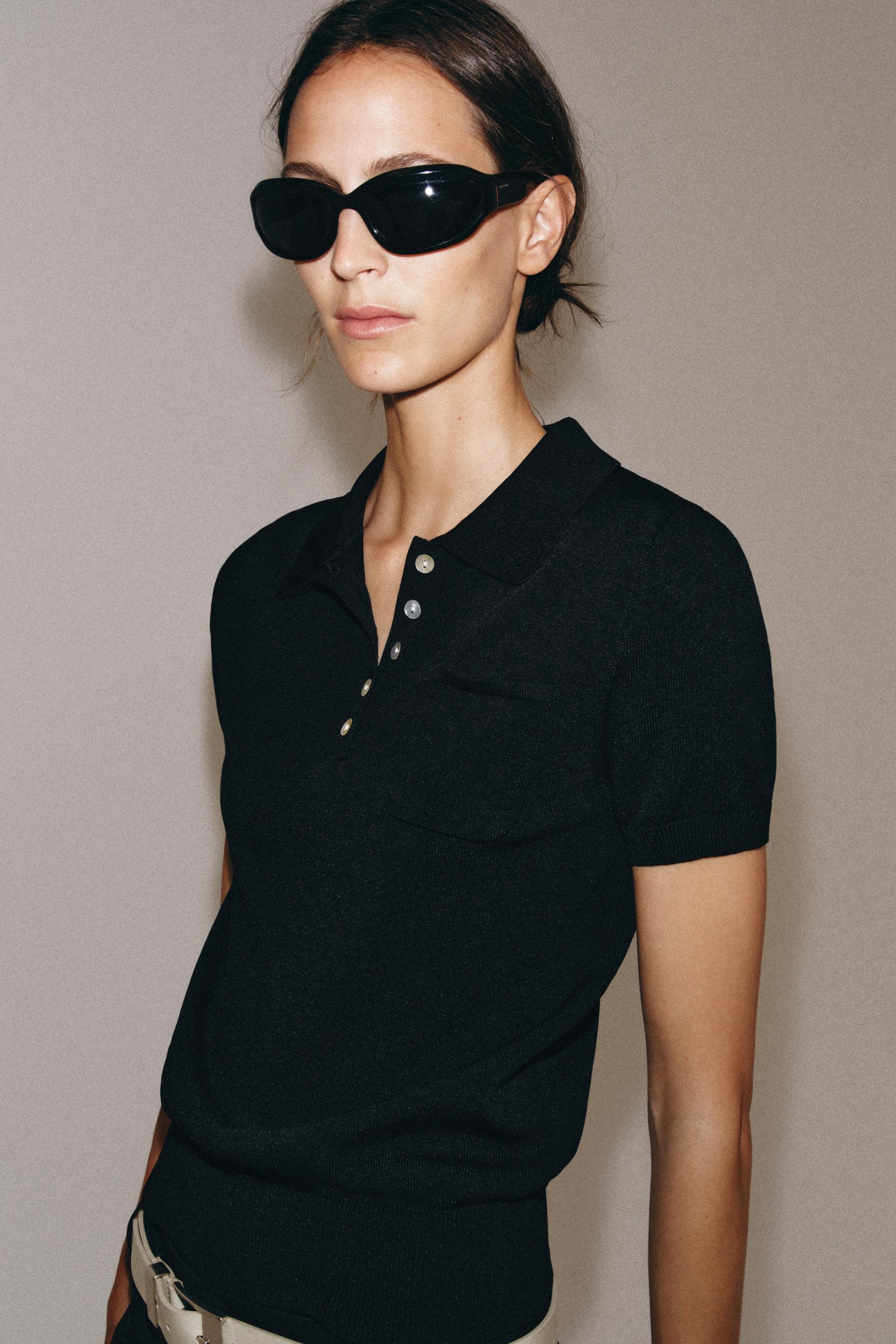 Short-Sleeve Knit Polo - Black - S