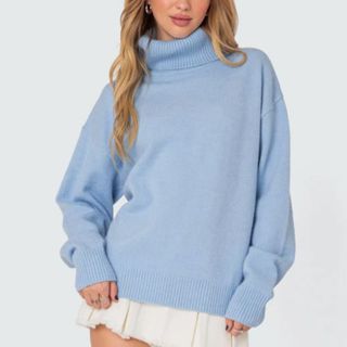 pale blue knitted rollneck jumper