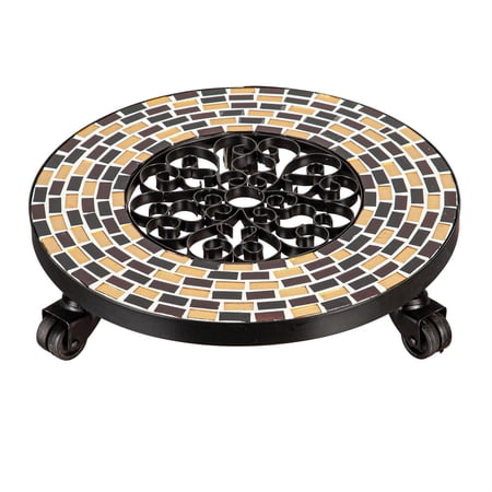 Round Mosaic Plant Caddy, Brown, 6 Pcs