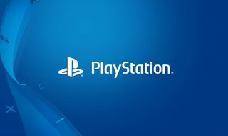 The playstation logo written in white on a blue background