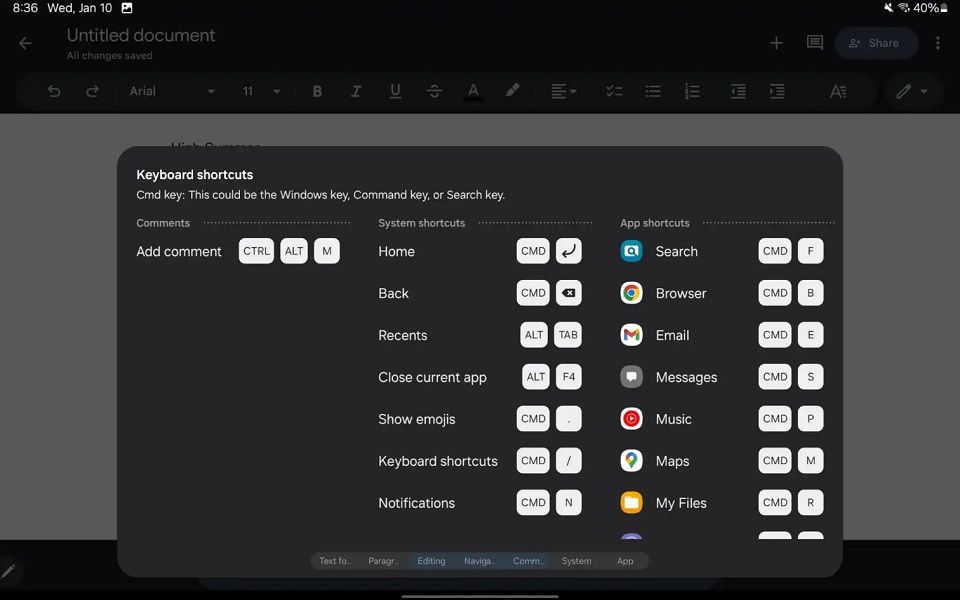 Gboard's new physical keyboard toolbar offers app shortcuts.