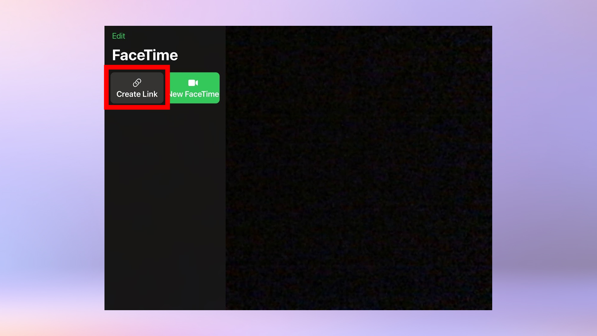 Снимок экрана, на котором пользователь создает ссылку на звонок в Facetime.