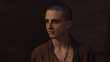 Timothee Chalamet with a shaved head in Dune Part III