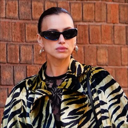 Irinya Shayk in a tiger print coat