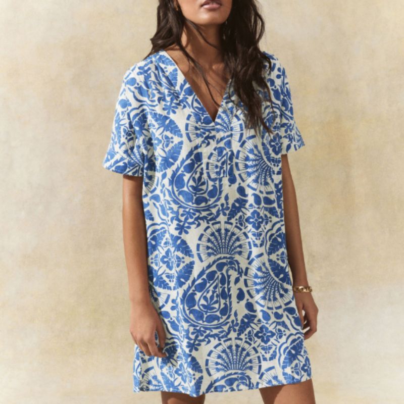blue and white short summer dress