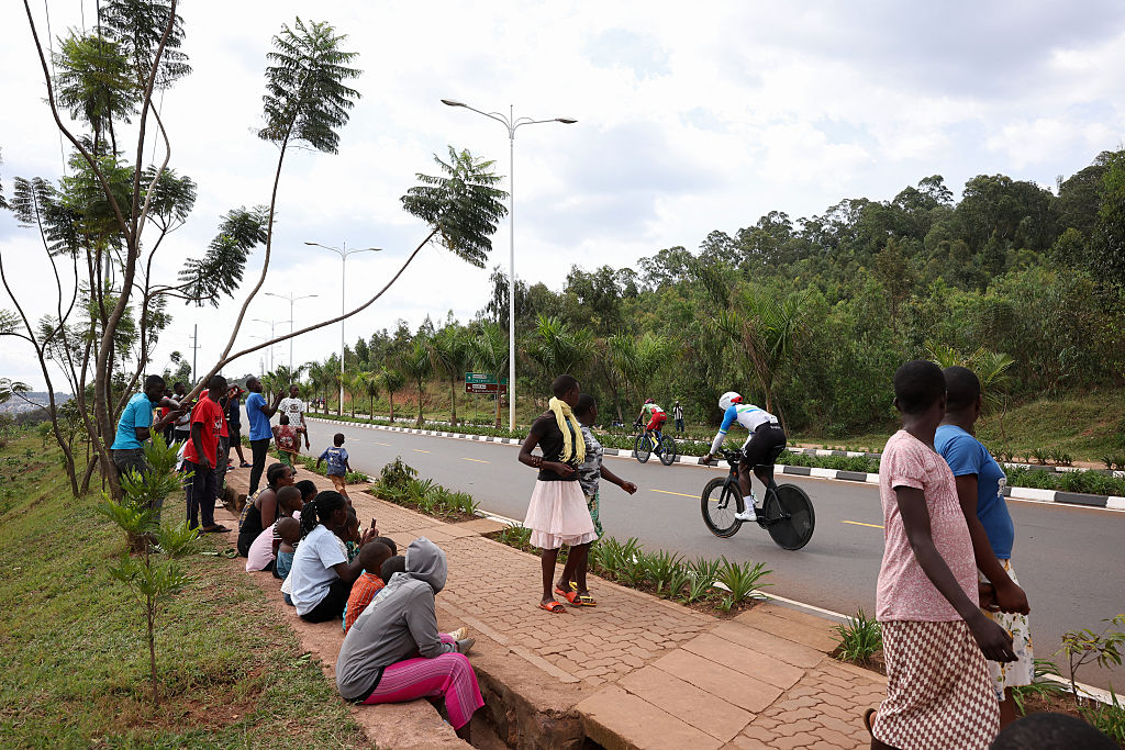 Sierra Leone rider Ibrahim Jalloh competes in the men&#039;s Elite Individual Time Trial cycling event during the UCI 2025 Road World Championships, in Kigali, on September 21, 2025. (Photo by Anne-Christine POUJOULAT / AFP)