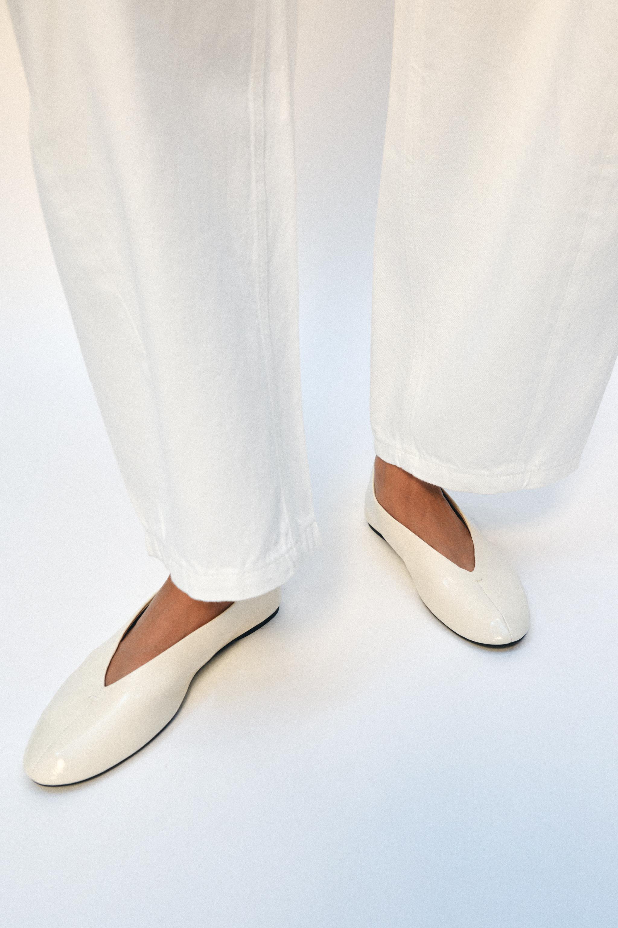 Flat Leather Ballet Flats - Ecru White - 2
