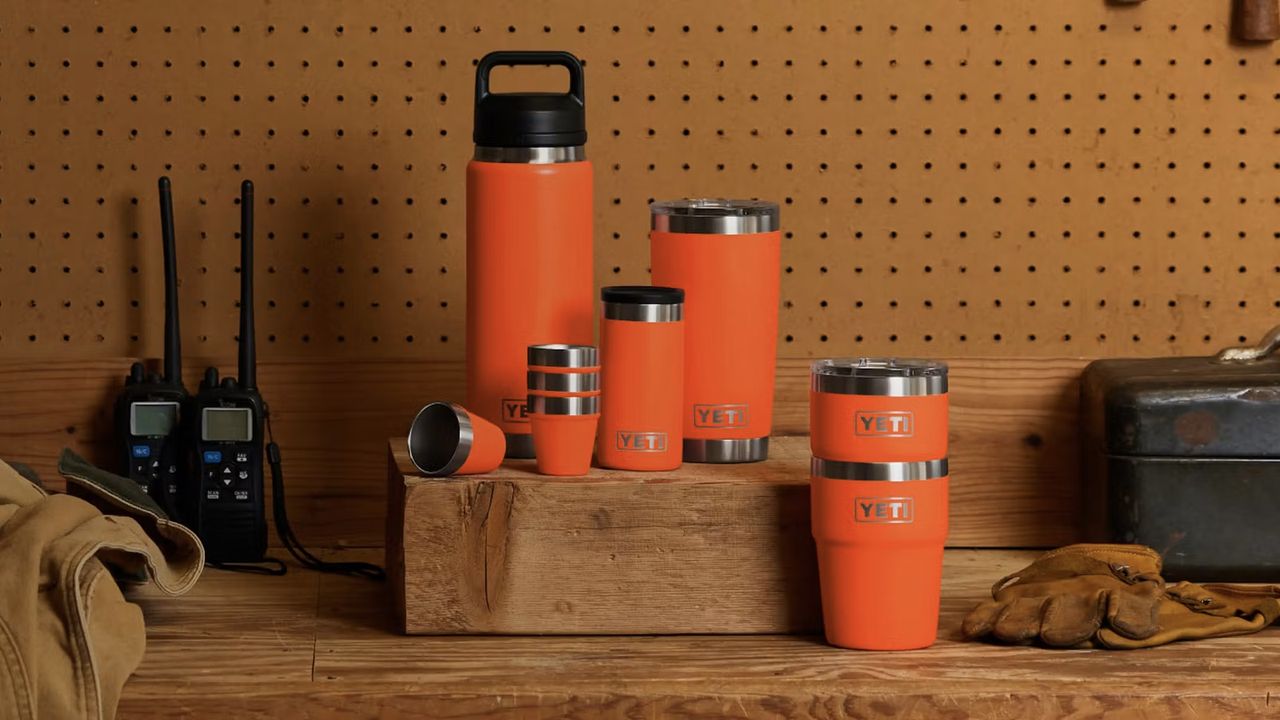 YETI Solar Flare drinkware in a shed