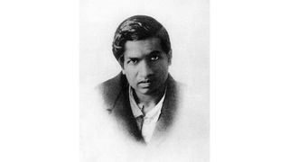 Portrait photograph of mathematician Srinivasa Ramanujan.