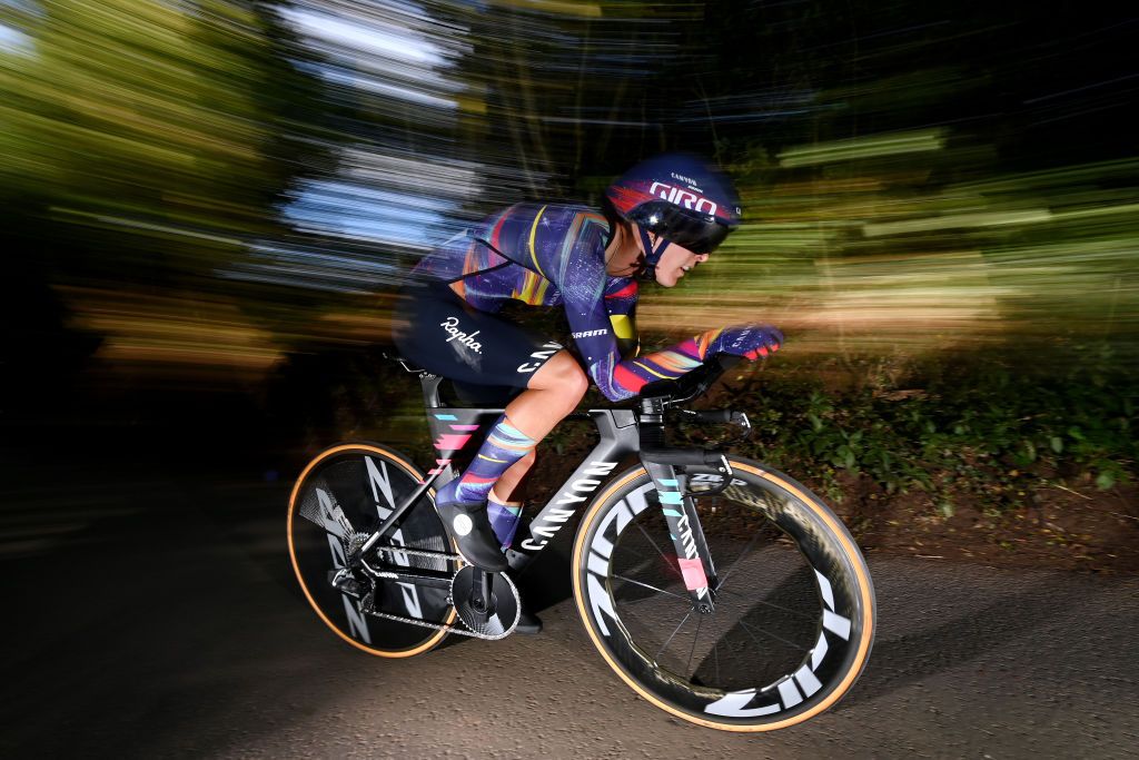 ATHERSTONE ENGLAND OCTOBER 06 Hannah Barnes of United Kingdom and Team Canyon SRAM Racing sprints during the 7th The Womens Tour 2021 Stage 3 a 166km Individual time trial from Atherstone to Atherstone thewomenstour UCIWWT on October 06 2021 in Atherstone England Photo by Justin SetterfieldGetty Images