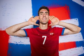 Serbia Euro 2024 squad Dusan Vlahovic of Serbia poses for a portrait during the Serbia Portrait session ahead of the UEFA EURO 2024 Germany on June 02, 2024 in Stara Pazova, Serbia. (Photo by Mattia Ozbot - UEFA/UEFA via Getty Images)