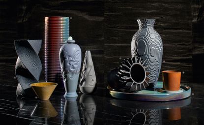 Various ceramics displayed on a table.