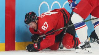 Canada captain Sidney Crosby in ice hockey action at the 2026 Winter Olympics