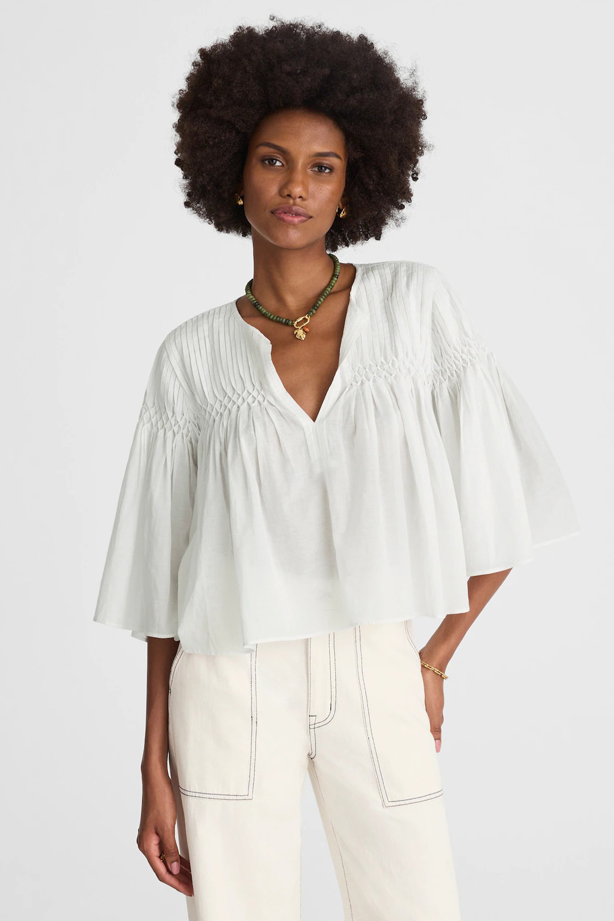 Pintucked Flutter-Sleeve Top 