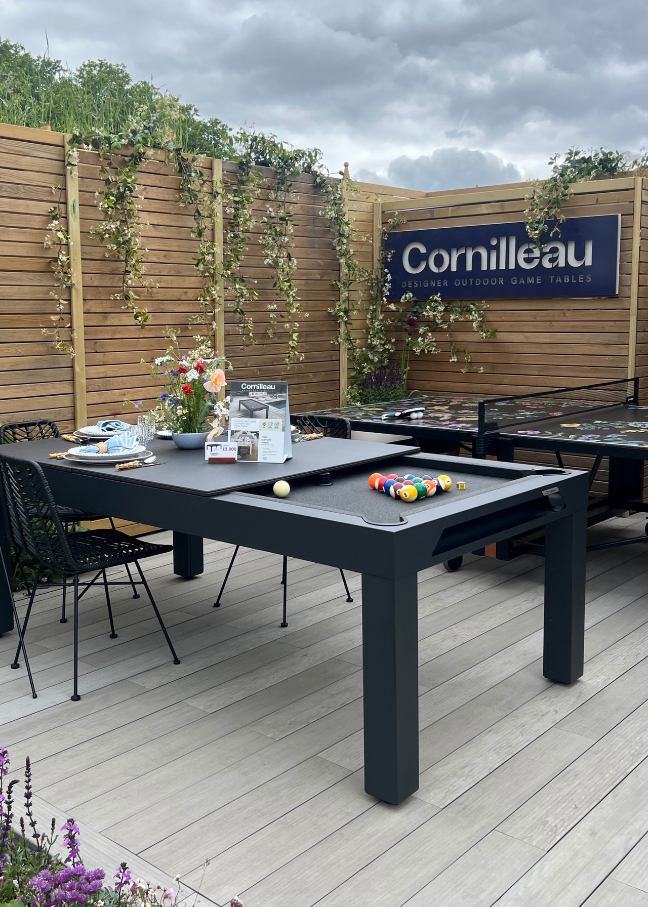 A games table with a pool zone and a ping pong table by Cornilleau at the Chelsea Flower Show 2026