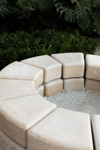 Circular marble bench with a modular design by Adeline Monseignat