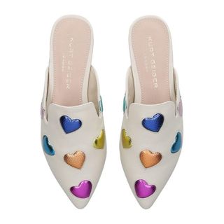 comfortable flats for women by Kurt Geiger, heart embellished mules