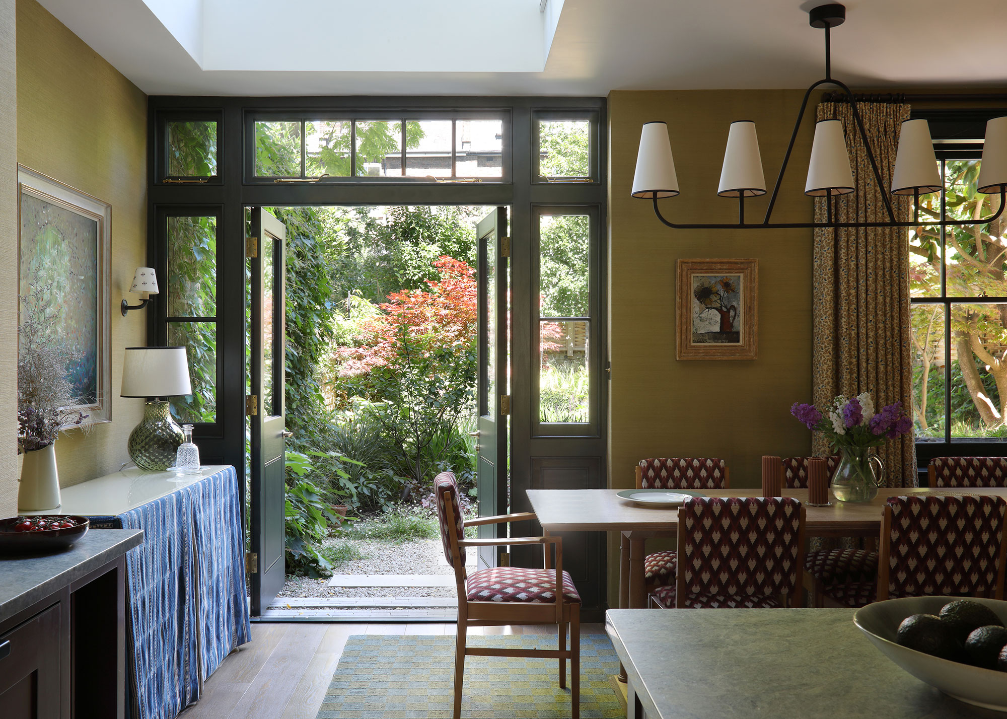 elegant dining room with timber French doors