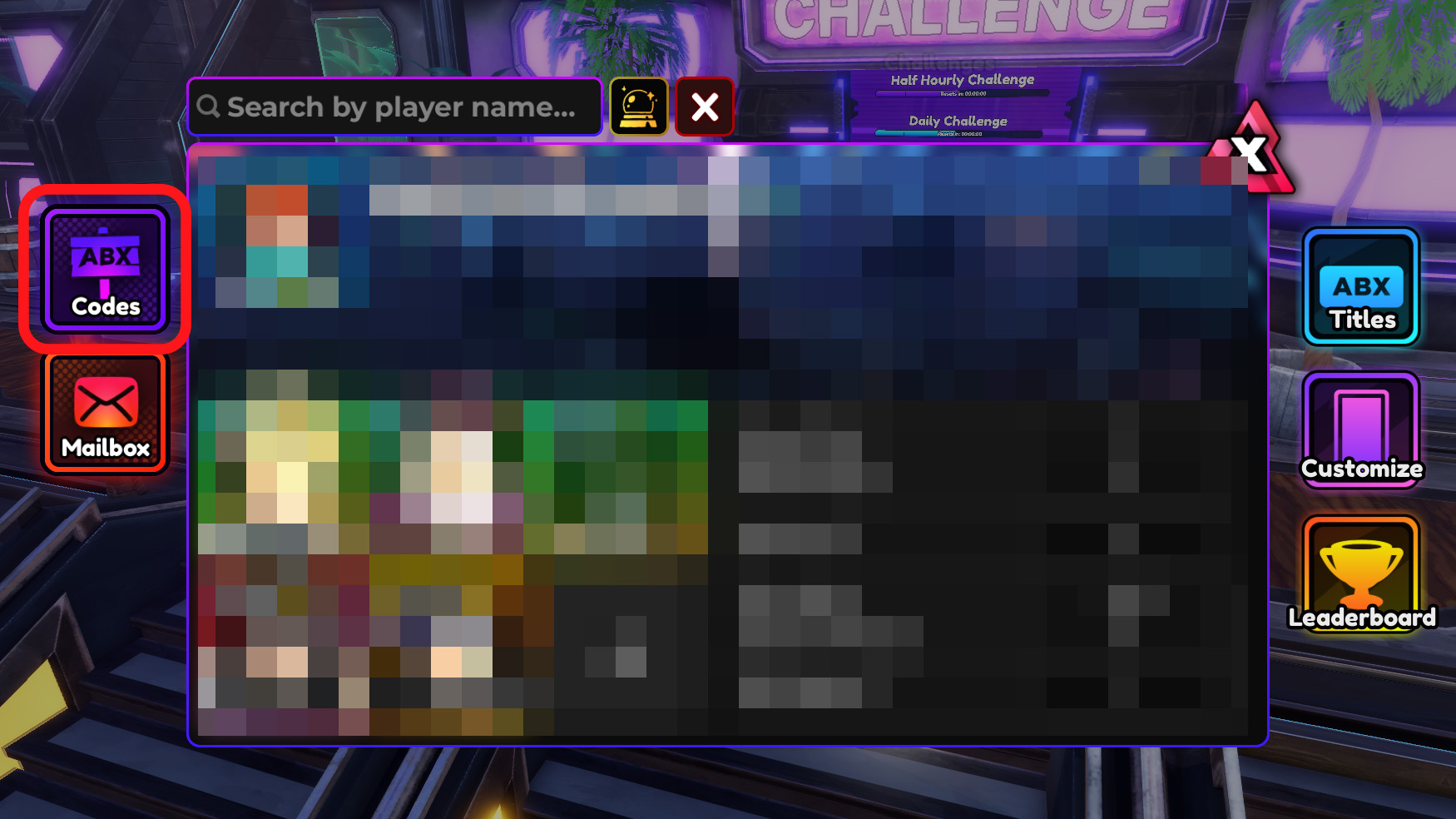 The profile menu in Anime Vanguards with the user's details blurred out in the middle. It shows where the new option to redeem codes in Anime Vanguards has moved after an update.