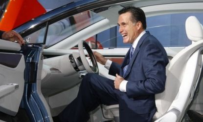 Mitt Romney at the North American Auto Show in 2008: In an op-ed that same year, Romney urged the government to let Detroit go bankrupt.