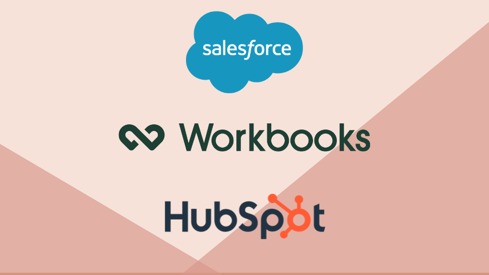 sales force workbook and hubspot logo against a colored background