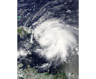 Hurricane Fiona approaching Puerto Rico on the morning of September 18, 2022.