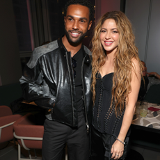 Lucien Laviscount and Shakira attend as Shakira performs live at TSX In Times Square on March 26, 2024 in New York City.