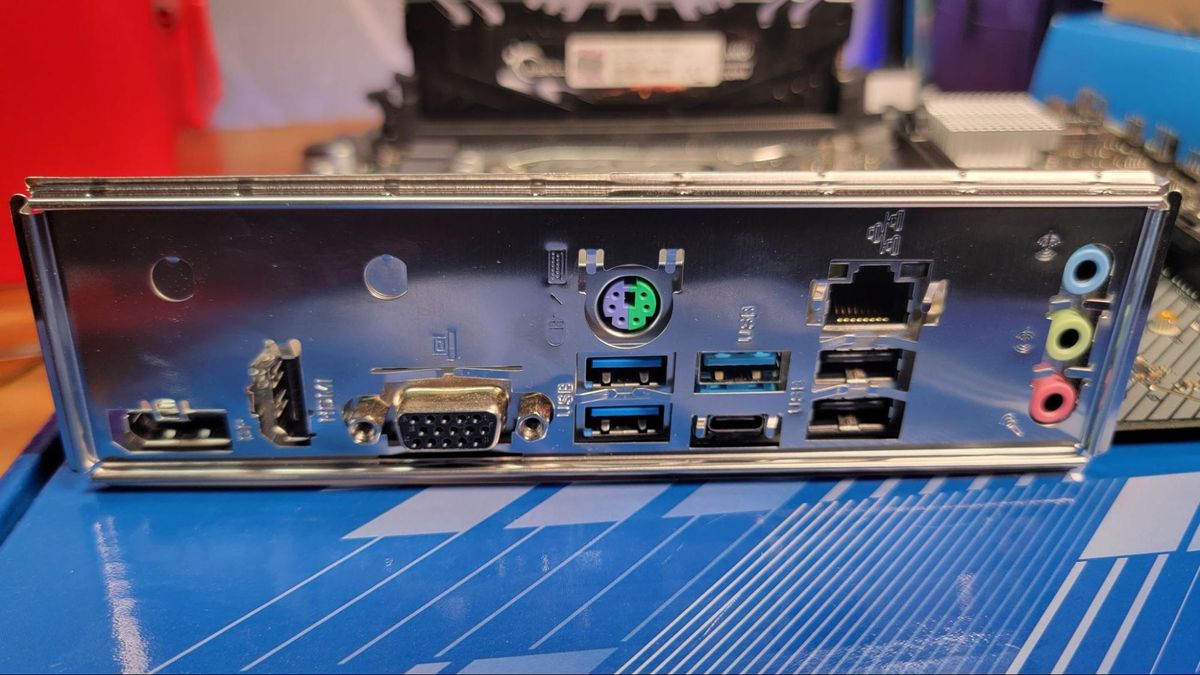 A motherboard IO shield installed